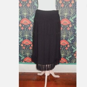 St. John Sport Knit Black Midi Fringe Skirt